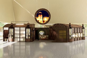 design photorealistic 3d product displays, trade booth, retail and gondolas