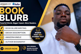write a captivating book blurb, ebook description and amazon author bio