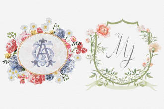 create a watercolor wedding crest or frame