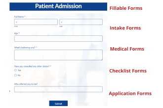 create fillable medical forms, intake form, application form, checklist form