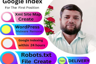 create XML sitemap, robots txt, google index, malware remove