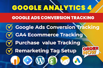 setup google ads conversion tracking ,ga4 ecommerce tracking, remarketing by gtm