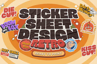 design retro vintage 1920s rubberhose stickers with print ready layout