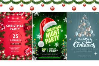 do christmas card and christmas invitation design in 1hr