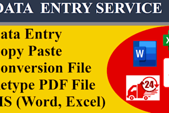 excel data entry, web research, typing, copy paste, pdf to excel, content upload