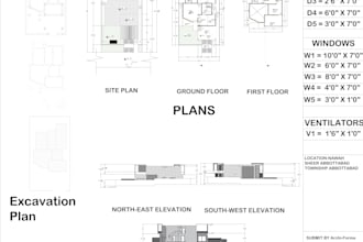 design floor plan, elevations, roof plan, section in revit