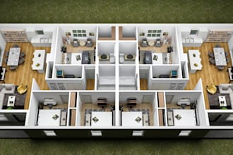 create architectural 2d floor plan, 3d floor plan , 3d modeling and rendering