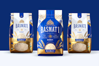 do premium food logo and packaging design  ,custom rice bags with 3d mockup