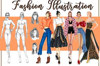 fashion illustration and clothing flat sketch and tech pack