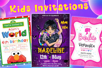 design a birthday invitation for kids, kids party invites