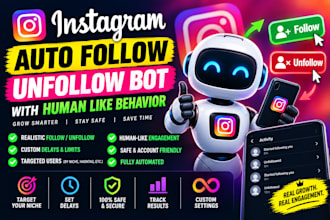create instagram auto follow unfollow bot with human like behavior
