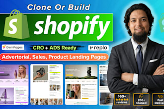clone shopify advertorial, product landing page design in gempages or replo
