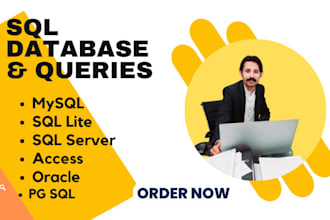do database design, sql query, mysql, oracle database, sql server, sql database