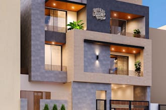 design house and commercial exterior model, 3d rendering