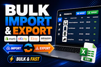 bulk import and export products on shopify, ebay, etsy, amazon
