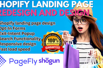 design shopify landing page, product page, sales page,  pagefly gempage