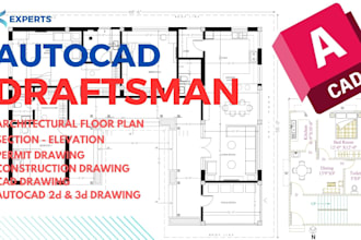 do architectural floor plan, 2d, 3d, autocad drawing