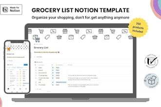 sell a notion template for a grocery list with 350 products
