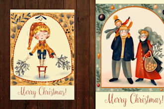 create a postcard with a unique illustration for christmas, birthday etc