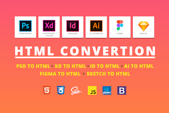convert figma, zeplin, ai, sketch, xd, psd to responsive HTML