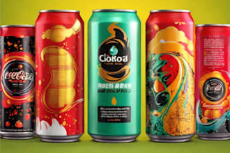 premium energy drink, beer, soda and can label design