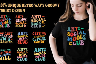 create retro wavy 70s typography striped t shirt design