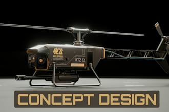 create 3d concept art for vehicles, wapons and props