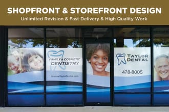 do shopfront design, storefront design, window graphic design, signage design