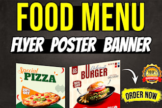design restaurant flyer poster digital banner food menu price list pizza burger