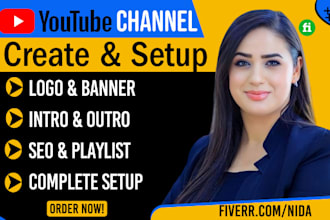 create and setup youtube channel with logo, banner, intro, outro