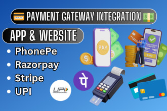 integrate stripe paypal razorpay upi phonepe payment gateway in app and website