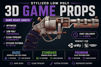 create stylized low poly 3d game props for unity or unreal