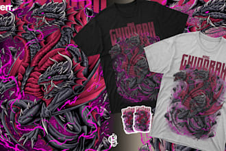 draw epic dragon illustration for apparel or merchandise