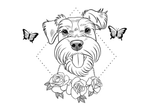 do a minimalist pet portrait tattoo with floral accents