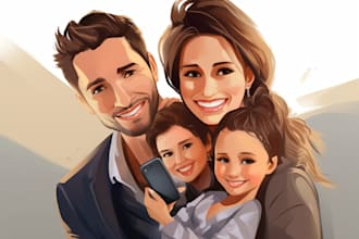 draw your couple,family photo into vector cartoon portrait
