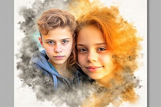 draw a family portrait with digital watercolor painting