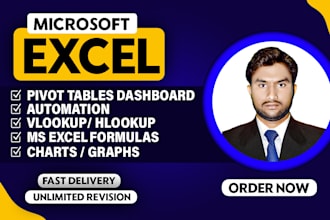do excel automation, graphs, vlookup, pivot tables, dashboards and vba macros
