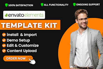 install, edit envato elements themes, elementor template kit