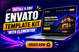 install, edit envato elements themes, elementor template kit