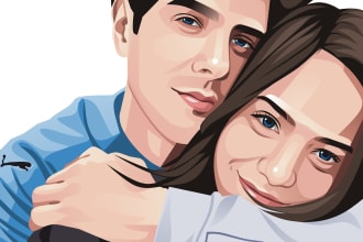draw family, couple, friends photo into vector cartoon portrait