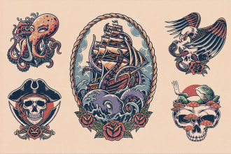 do illustration with old school or traditional tattoo design