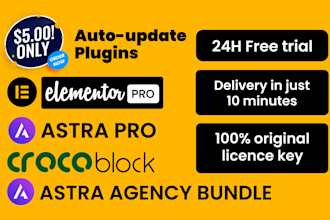 install and activate elementor pro, astra pro, astra agency bundle, crocoblock