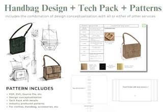handbag design, tech pack, and patterns
