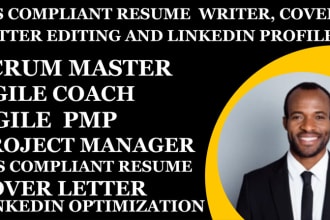 write a resume for scrum master, agile coach, pmp  product manager, cover letter