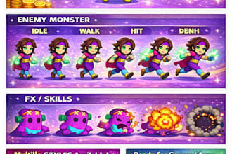 create 2d character sprite sheet with smooth animations for games and apps