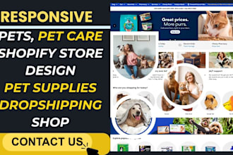 design pet shopify store pet dog cat grooming store pet animal care website