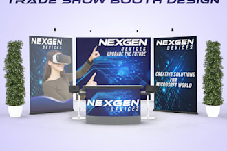 create trade show booth flag backdrop kiosk and banners for the exhibition