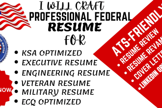 craft an ats friendly federal resume that will be ksa ecq mtqs for USA jobs