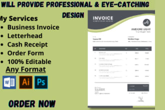 professionally design invoice, letterhead, order form and cash receipt