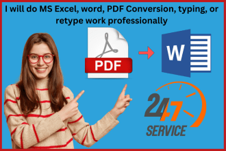 do ms excel, word, pdf conversion documents, typing, or retype work